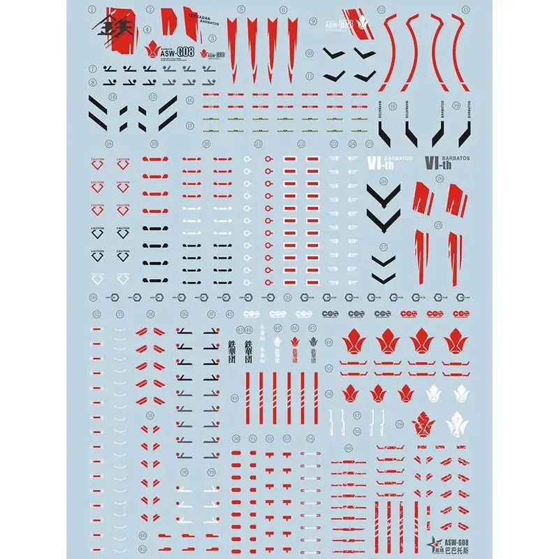 XINGYU High-Precision Fluorescent Waterslide Decals for 1/100 HIRM Barbatos Sixth Type Model Kit DIY Accessories