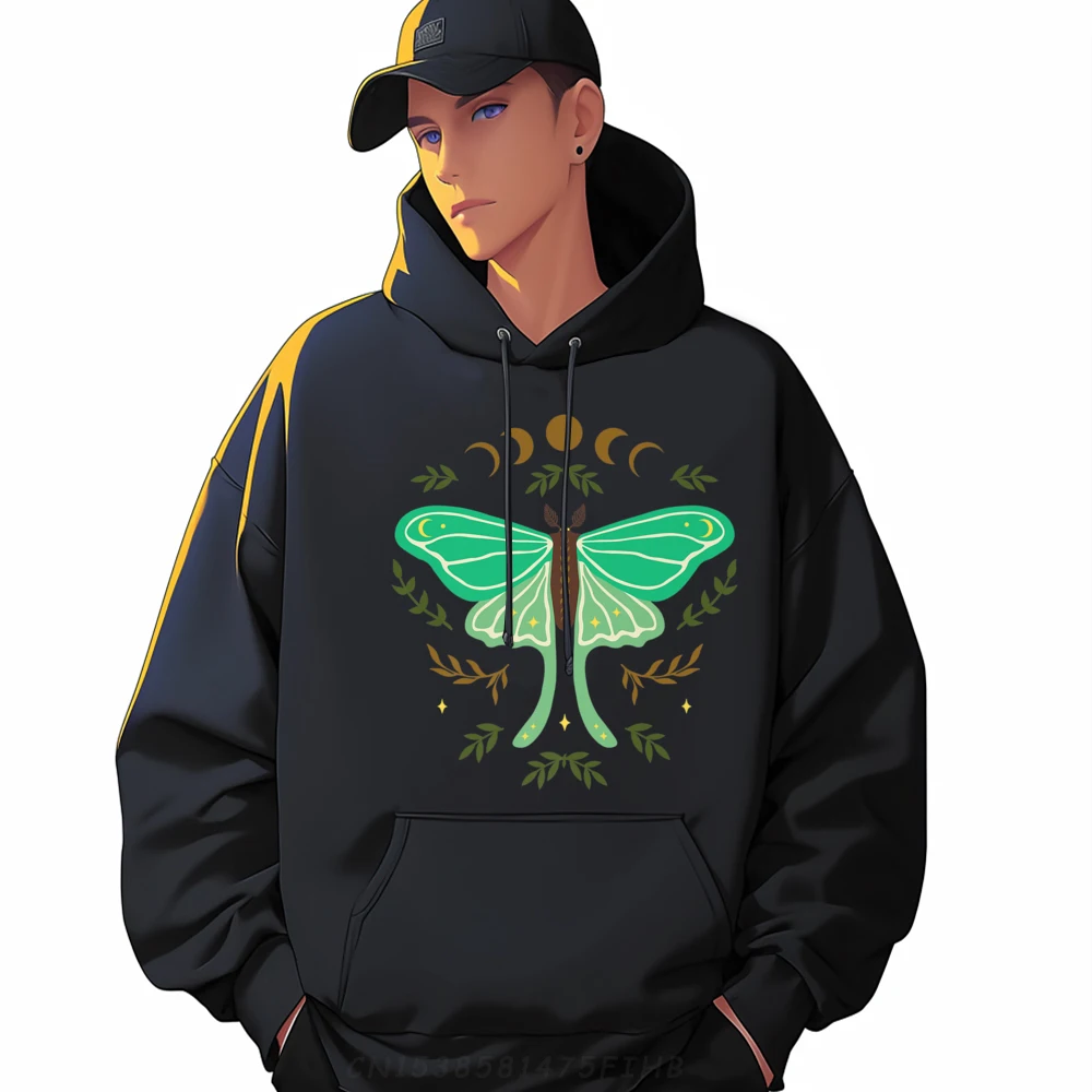 

Celestial Luna Moth Witchy Folk Hoodies Special O-Neck Funny Long Sleeve Mens Hoodies Casual Coats