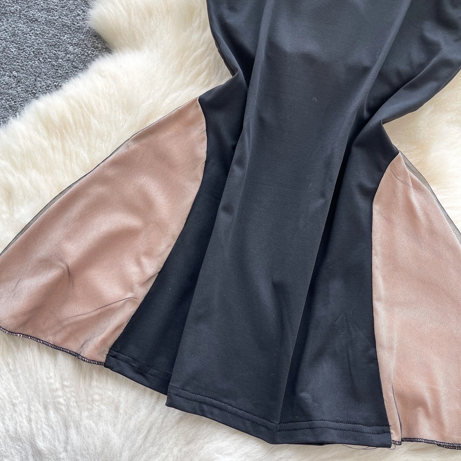Chic vintage Spliced velour patchwork bodycon Elegant Fairy เกาหลีแฟชั่นผู้หญิงเสื้อผ้าชุดพิธี