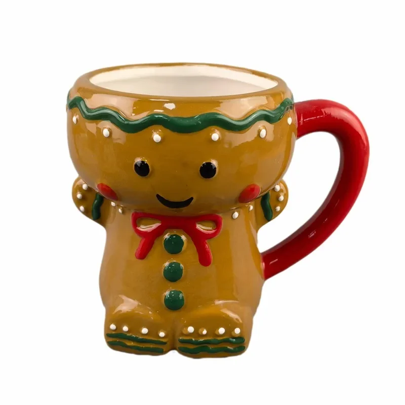1pc Christmas Cartoon Ceramic Gingerbread Man Mug Christmas Tree Milk Coffee Cup Desktop Decoration Festival Supplies Gifts