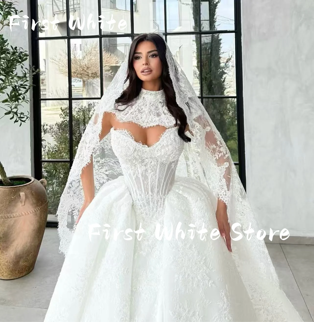 Luxury Lace Pleated Wedding Dresses Exquisite Long Sleeve Vestido De Novia Bustier Corset Bridal Dress Vestidos Customized
