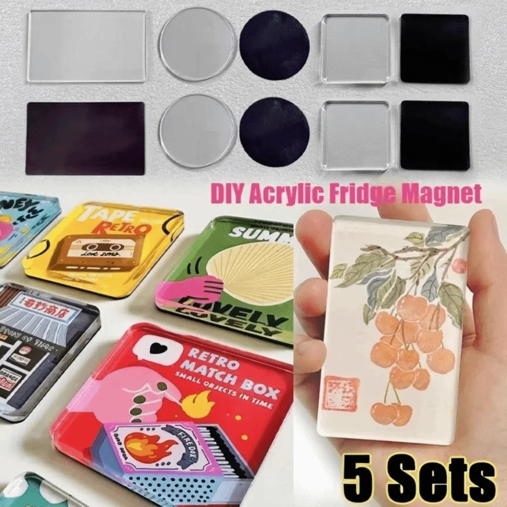 5pcs DIY Handmade Refrigerator Magnet Self-adhesive Transparency Acrylic Fridge Magnet with Magnetic Sheet Round DIY Craft Set
