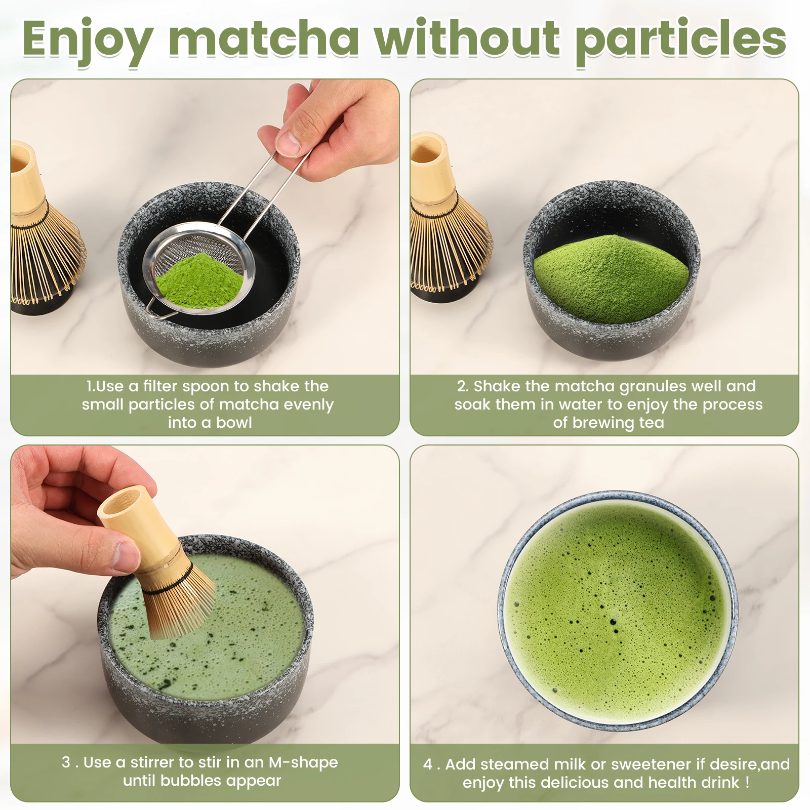 7Pcs Matcha Whisk Set Complete Matcha Making Set with Ceramic Bowl Matcha Whisk Ceramic Whisk Holder Tea Scoop Tea Strainer image 5
