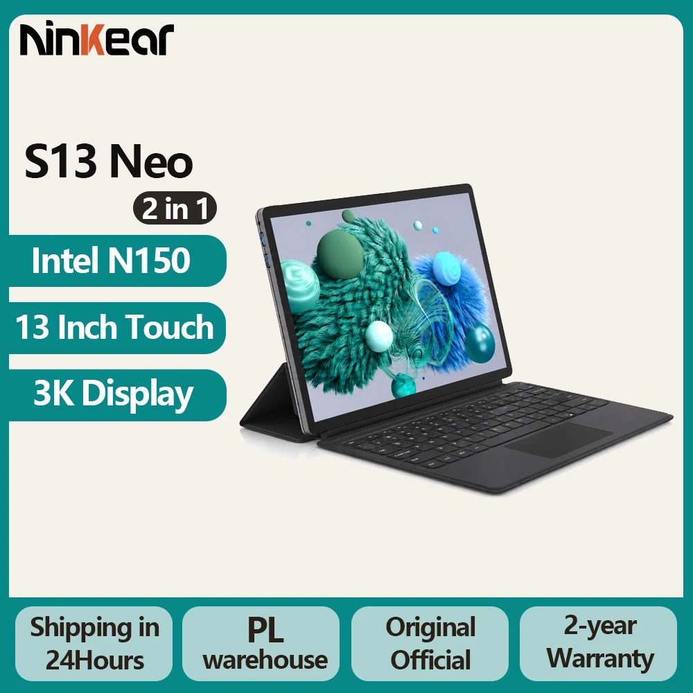 Computadora Portátil 2 en 1 Ninkear S13 con Procesador Intel N150, 12 GB de RAM, SSD de 512 GB, Pantalla Táctil 3K de 13 Pulgadas, Windows 11, Teclado Desmontable, Computadora Portátil Ligera