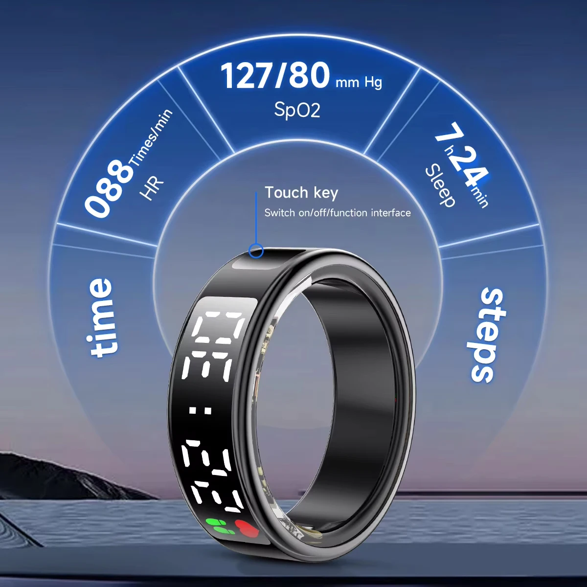 Neue SR08 Smart Ring LED Display Bildschirm Herzfrequenz Schlafen Sport Modi Gesundheit Überwachung Männer Frauen Edelstahl Sport Ring