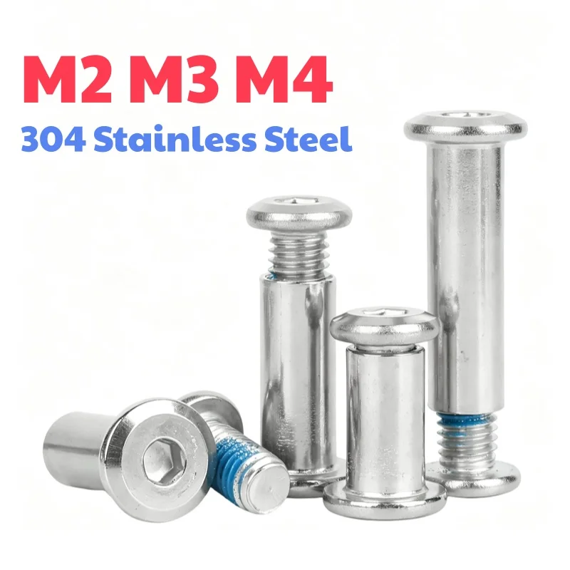 M2 M3 M4 304 Stainless Steel Blue Glue Coated Lock-on Paired Male-Female Screws Hexagon Socket Locking Splint Screw Nut