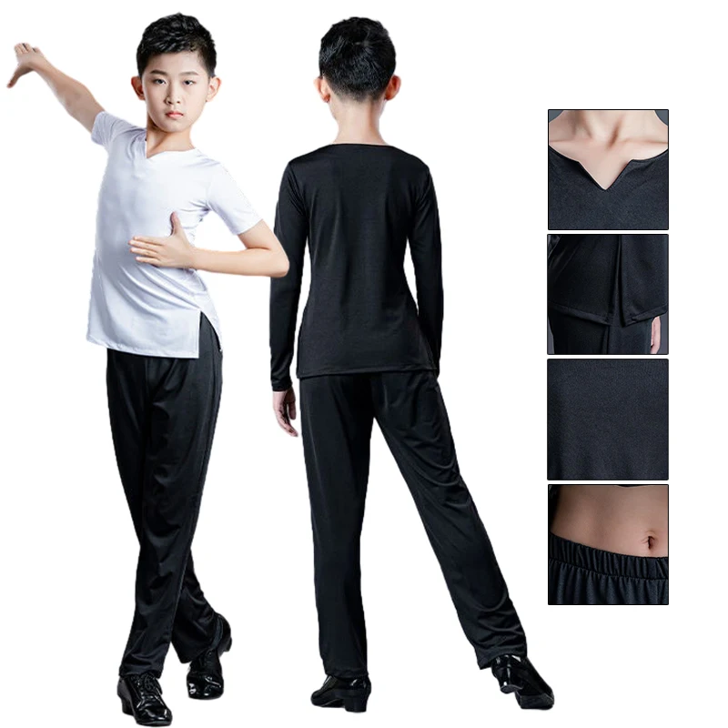 Short Long Sleeve Ballroom Boy Latin Dancing Tango Competition Suit Children\'s Professional Dance Wear Boy Salsa Shirt + Pants