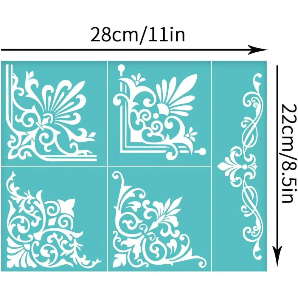 11x8.6 Inch 2Pcs Self-Adhesive Silk Screen Printing Stencil Floral Pattern Mesh Transfers Stencil Baroque Corner Border Silk