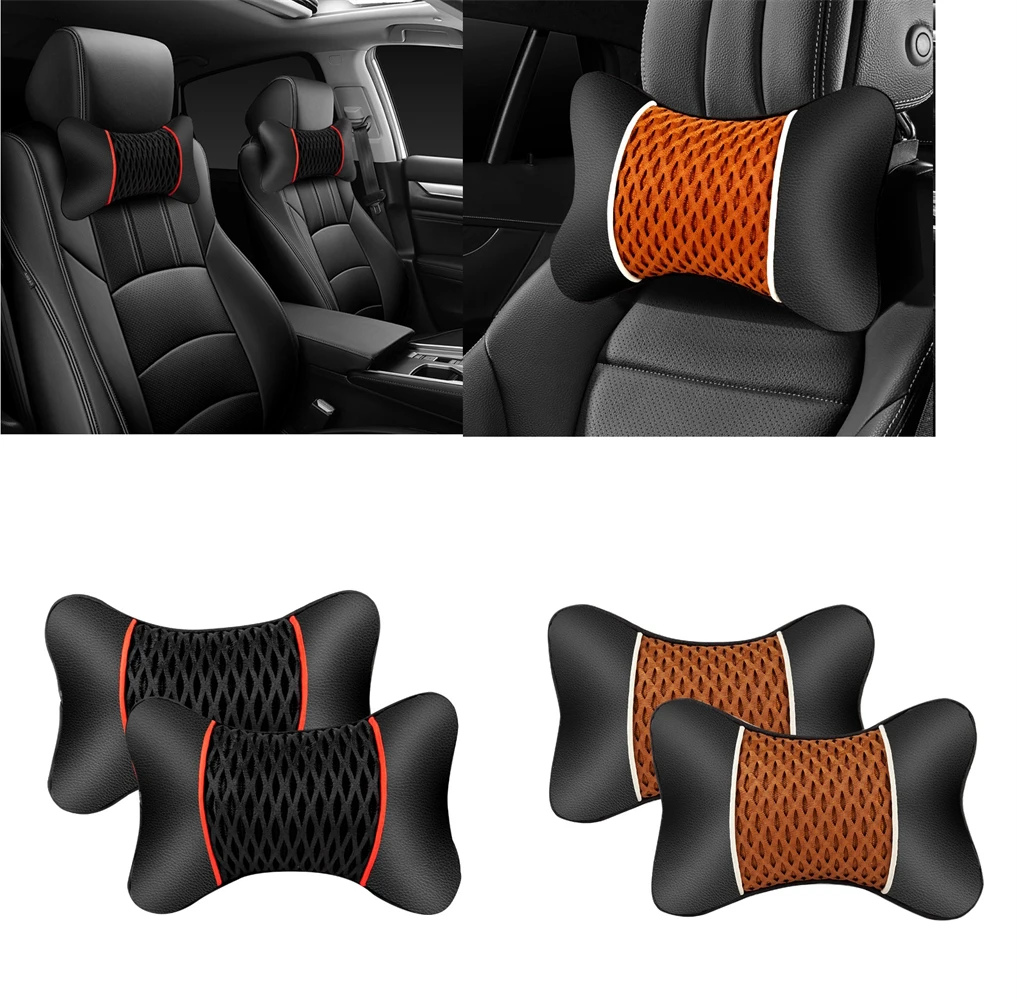 Автомобильная синяя линия, черная подголовник из искусственной кожи, подушка для шеи, автомобильные подушки для шеи, поддерживающая Подушка для спины сиденья, подходит для Honda, 2 шт.