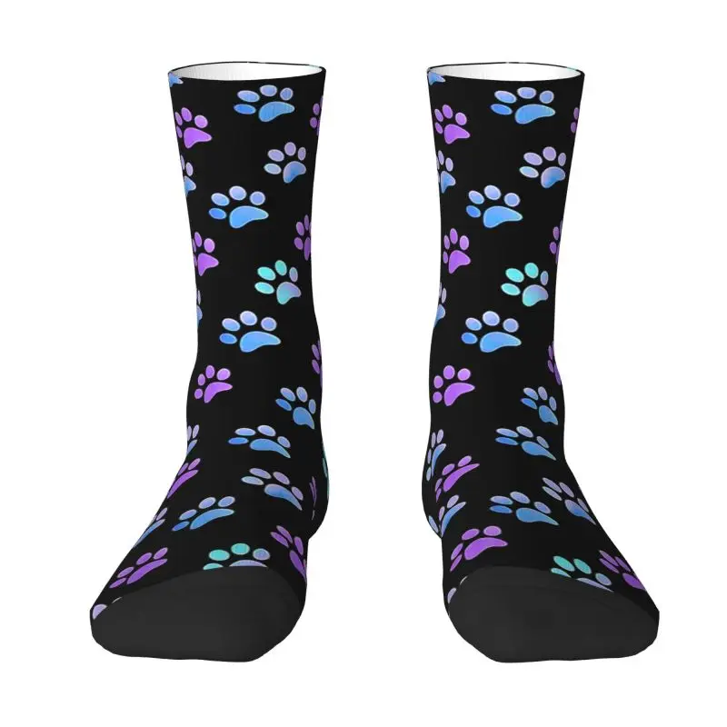 Cute Mens Blue Purple Galaxy Dog Paw Dress Socks Unisex Warm Comfortable 3D Printed Crew Socks