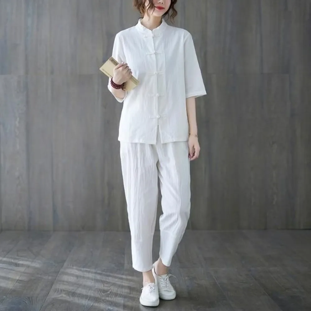 Chinese Style Suit Zen Cotton Linen Top Chinese Traditional Frog Button Jacket Hanfu Tang Suit for Men and Women