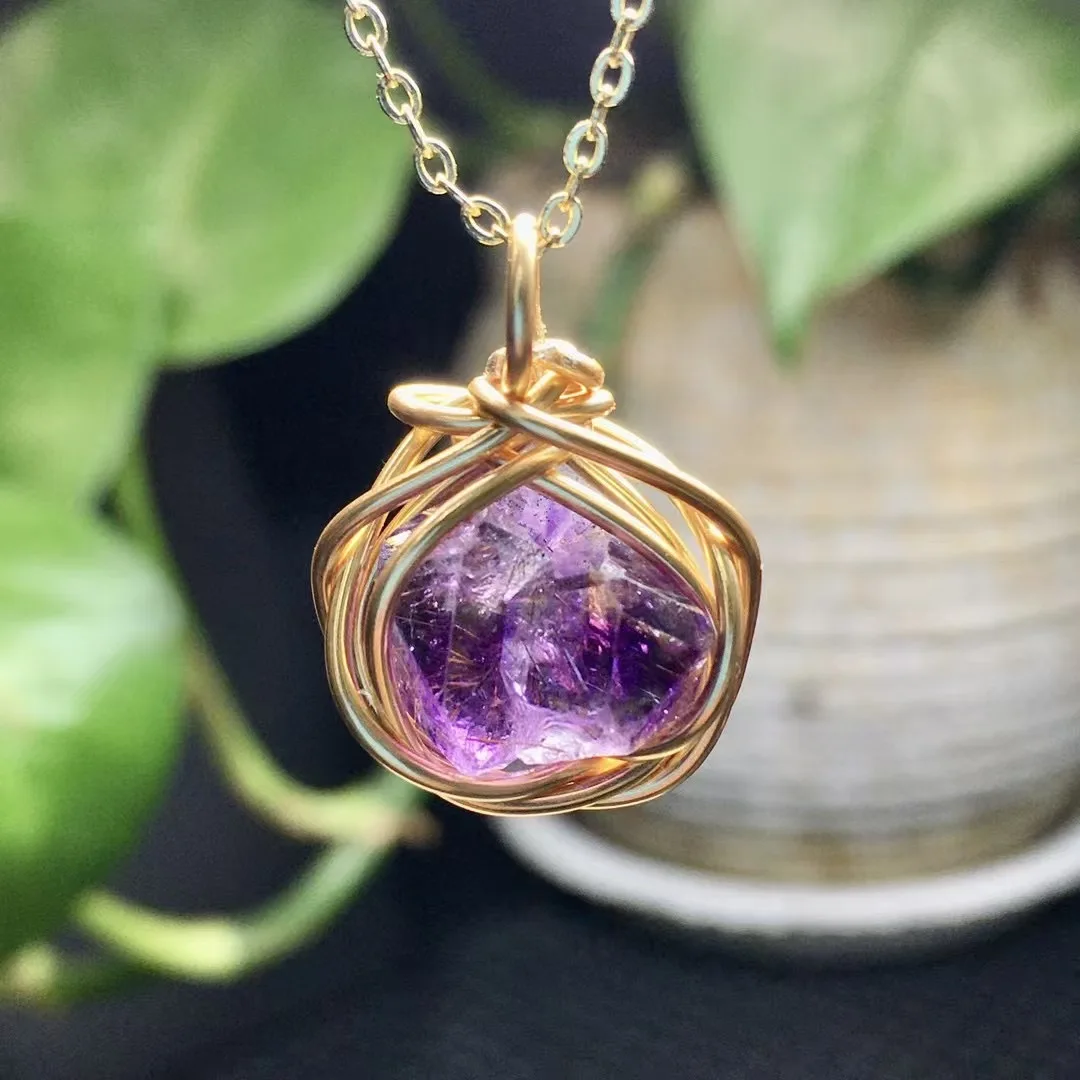 1 Pc Fengbaowu Natural Super 7 Pendant Wire Wrapping Necklace Pendant Reiki Healing Stone Jewelry Gift Women Men 2