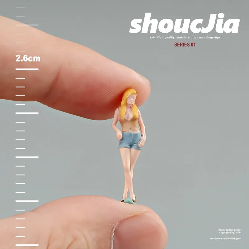 1/64 Scale Resin 3D Printing Miniature Long Haired Blonde Beauty Doll Model Figure Accessory Photography Props Display Fans #6