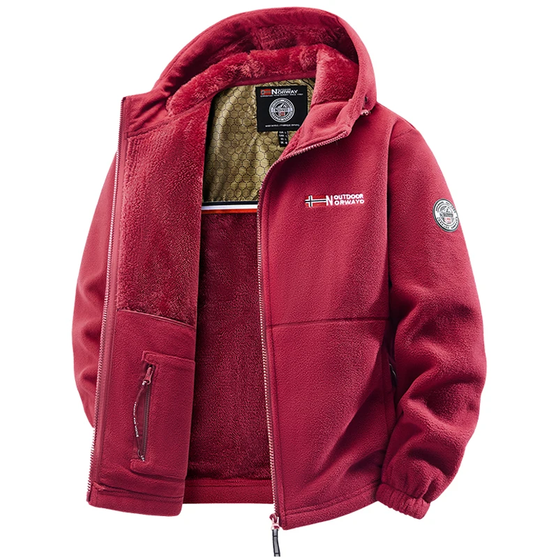 جديد 2025 سترة بغطاء للرأس من الصوف القطبي للرجال لخريف وشتاء خارجي سميك ودافئ سترات للرجال للتنزه والتخييم ملابس