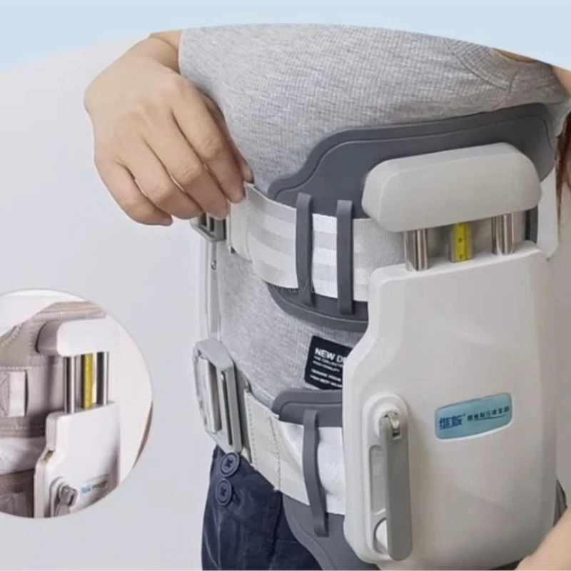 Manual lumbar traction is used to relieve lower back pain. Wearable spinal decompression for intervertebral disc protrusion