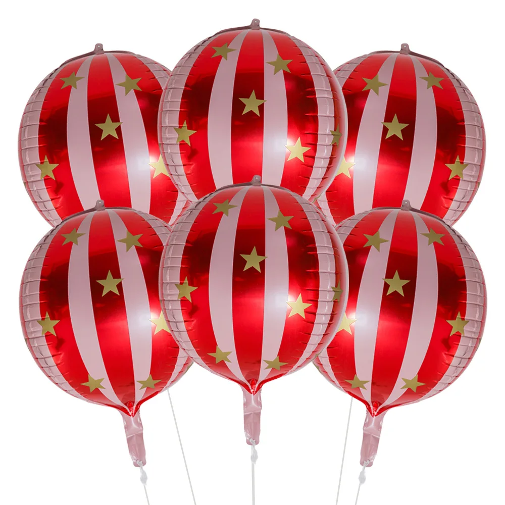Paquete de 6 globos redondos 4D de 22 pulgadas, globos de estrellas de rayas rojas grandes, globos de papel de aluminio, adecuados para fiestas de Navidad, fiestas de cumpleaños, celebraciones de aniversario y decoraciones para fiestas de graduación