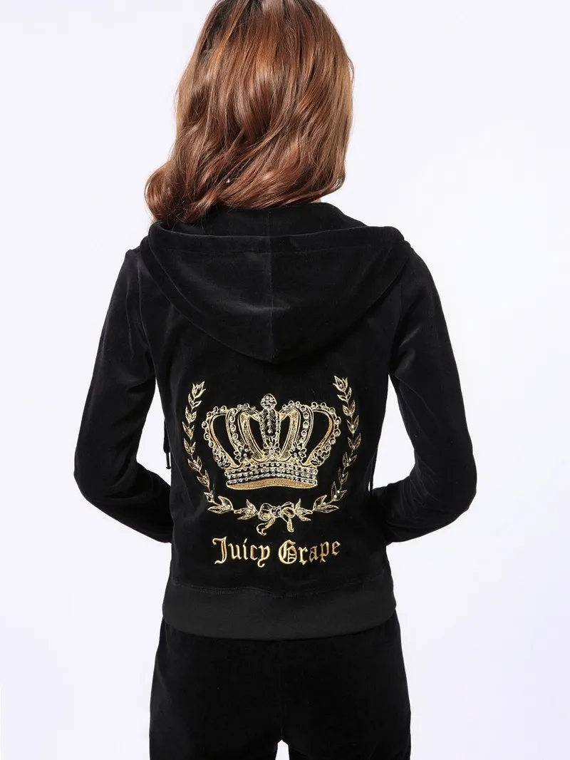 JC Tracksuit Women Velvet Women's Brand Velour Sewing Suit Women Track Suit Hoodies And Pants Sets JC couture with rheinstone