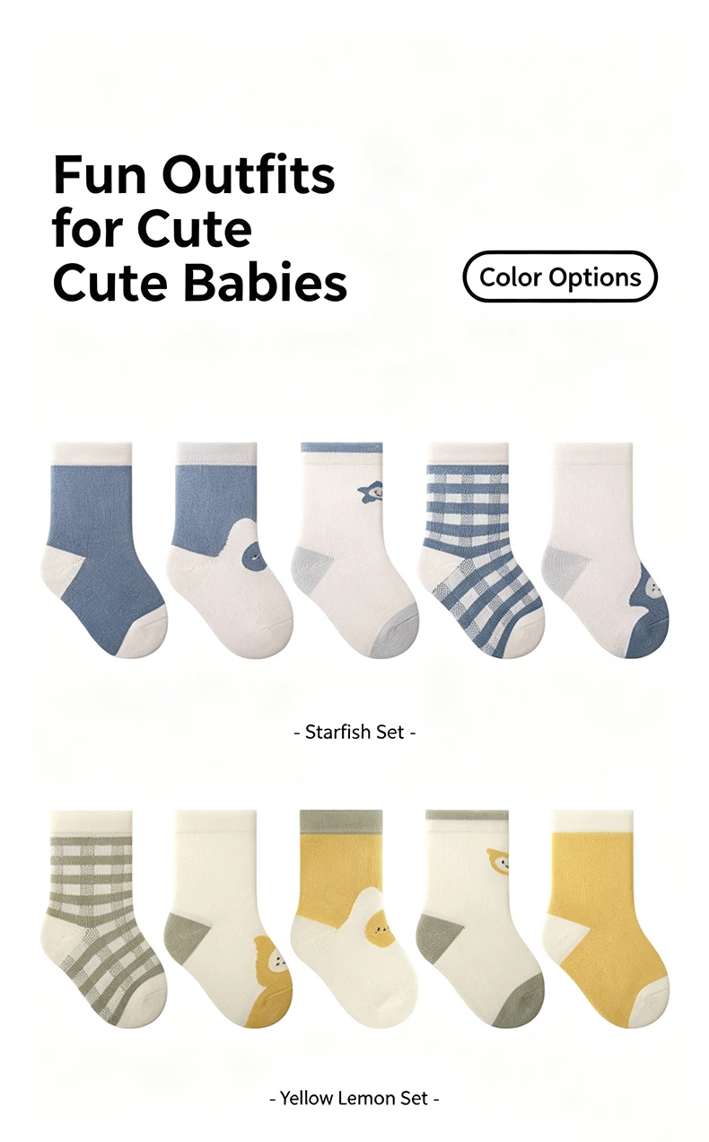 5 Paar Cartoon-Babysocken aus weicher Baumwolle, mittelhohe Socken, atmungsaktive Kleinkindsocken für Jungen und Mädchen, für den täglichen Gebrauch, lässige Kindersocken – Detail 5