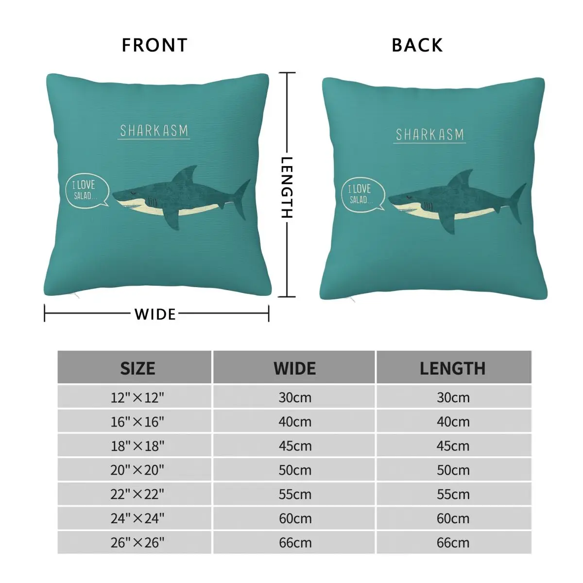 Sharkasm I Love Salad Square Pillowcase Polyester Linen Velvet Pattern Zip Decorative Home Cushion Cover