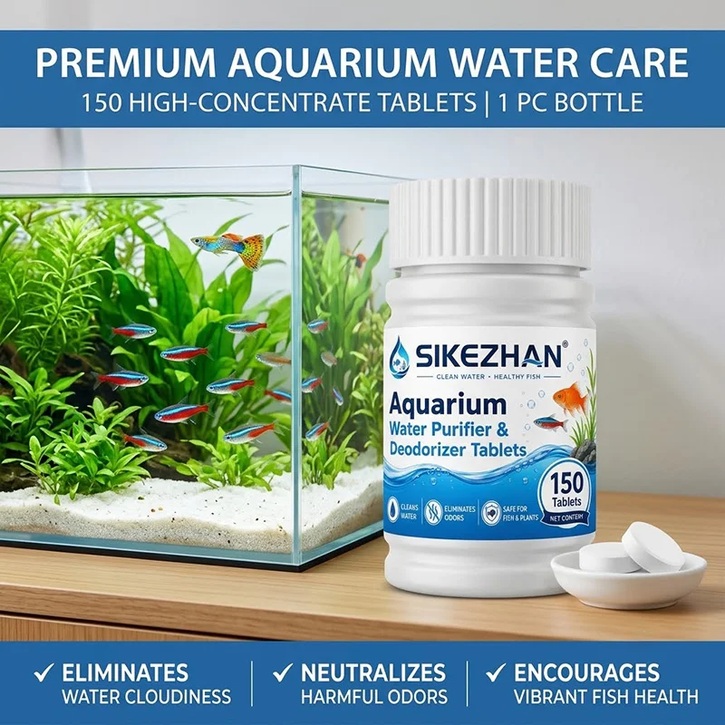 Aquarium Water Clarifier Purifier Tablets Eco-Friendly Fast-Acting Deodorizer 150 Tablets for Fish Tank, Safe for Fish & Plants