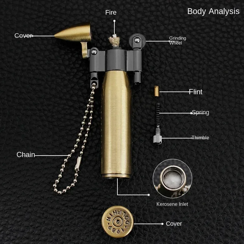 Retro Bullet Grinding Wheel Kerosene Lighter Metal Keychain Lighters Cigar Cigarette Smoking Accessories Gadget for Man Gift