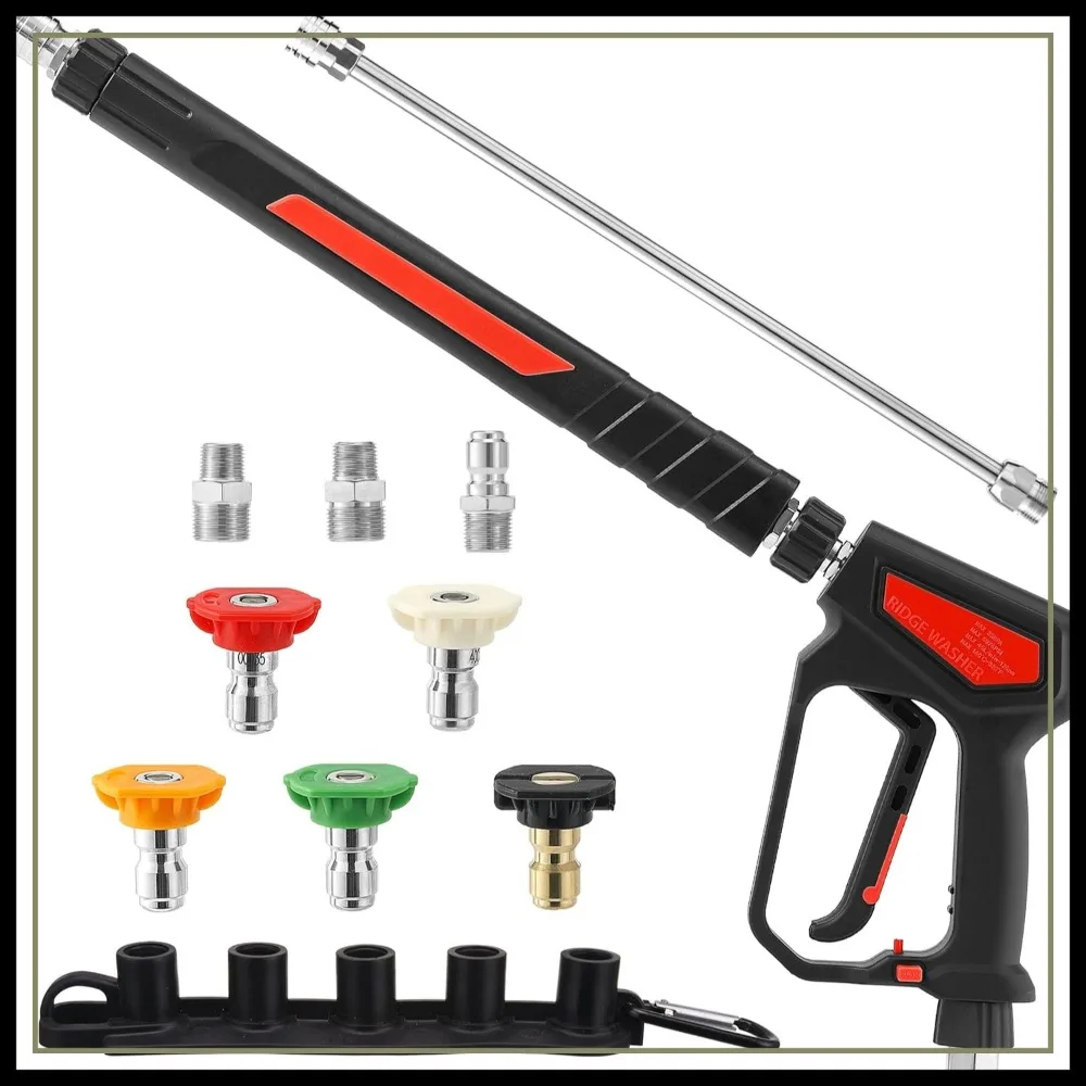 

Pressure Washer Gun 5000 PSI 12 GPM, with Stainless Steel Wand, M22 14mm to 1/4" QC, 360° Swivel