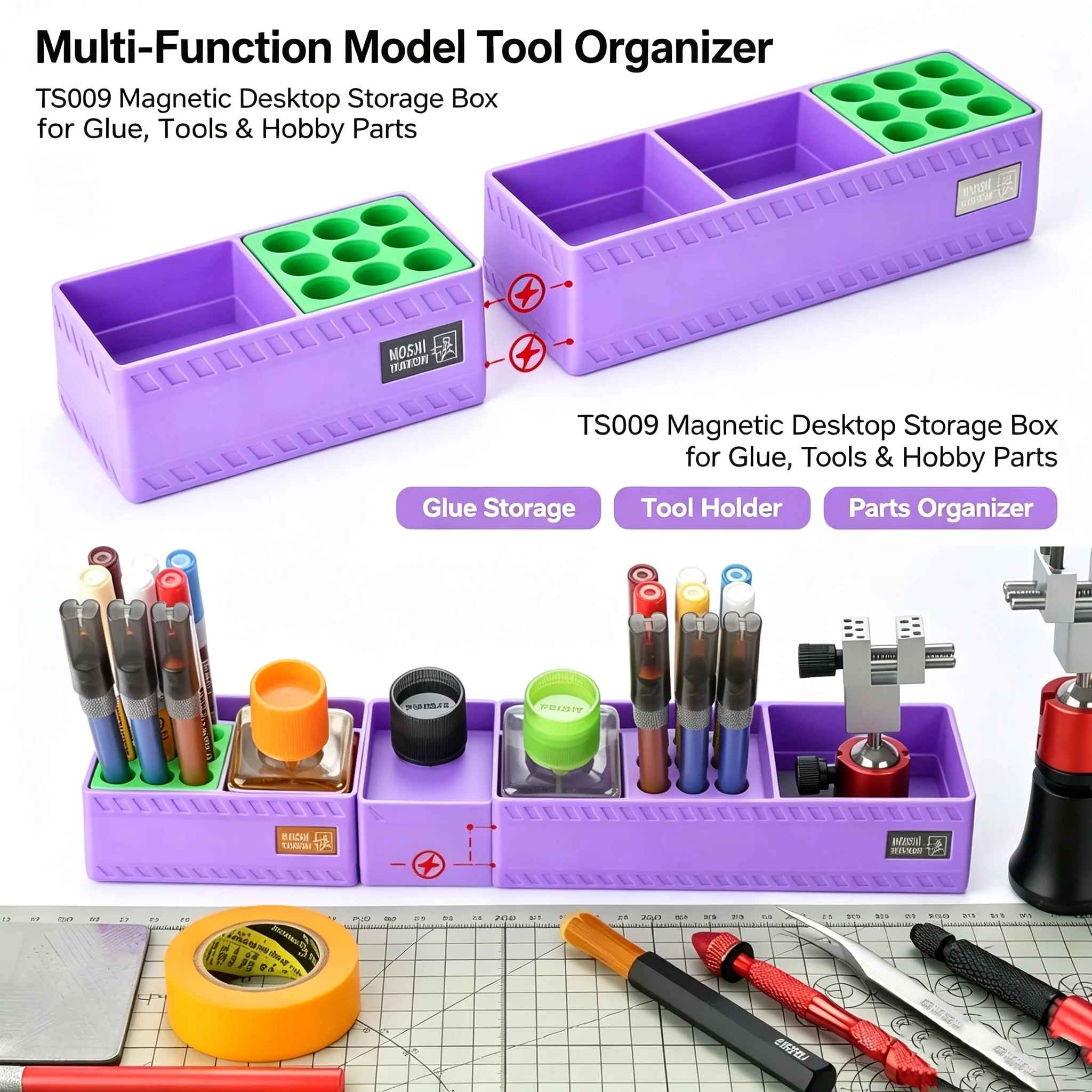 MSWZ TS009 Multi-Function Magnetic Storage Case, Desktop Portable Box for Model Assembly Glue Tools