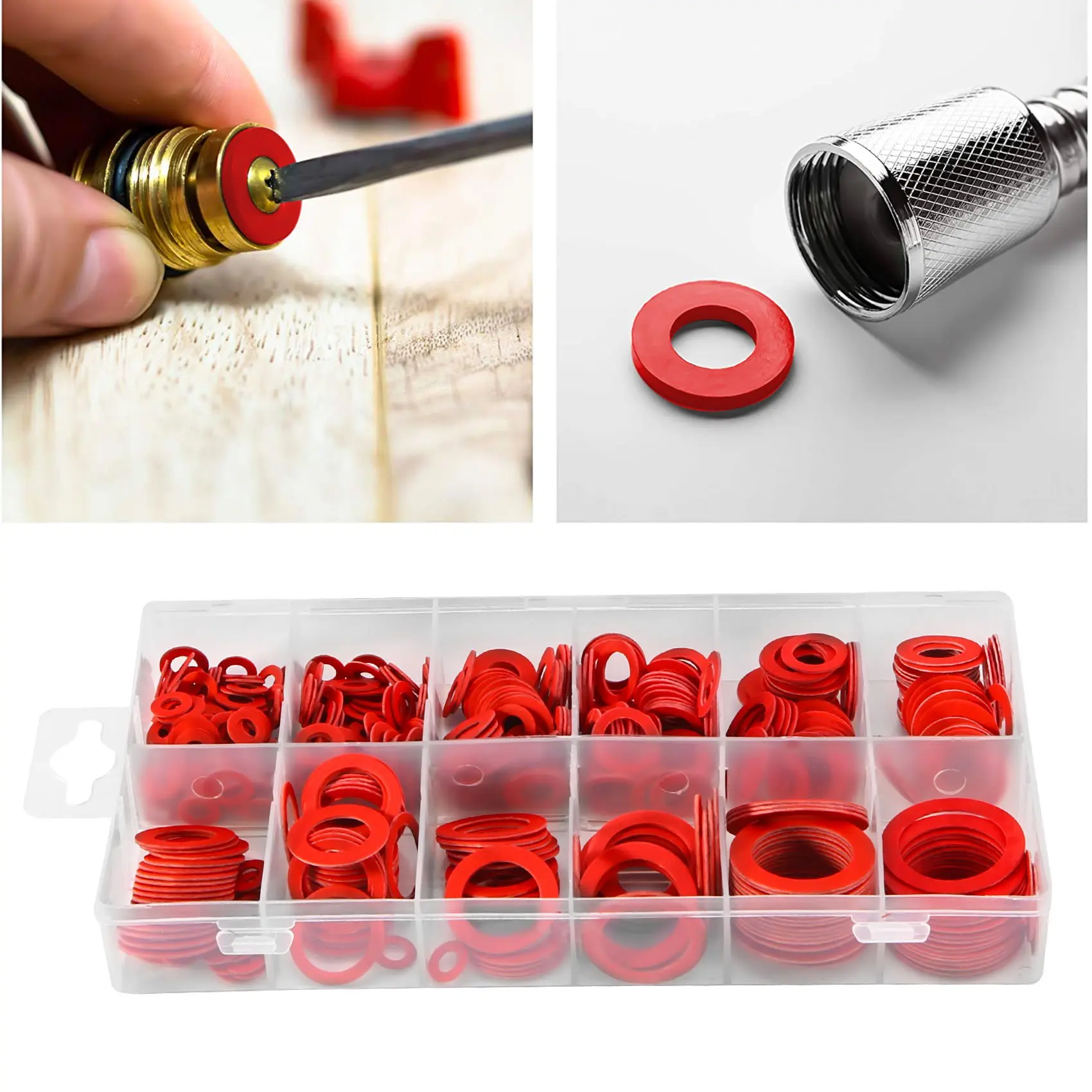AS94-600Pcs Fibre Washer Assorted Kit 12 Size Red Steel Paper Fiber Flat Washer Kit Flat Ring Seal Assortment Kit