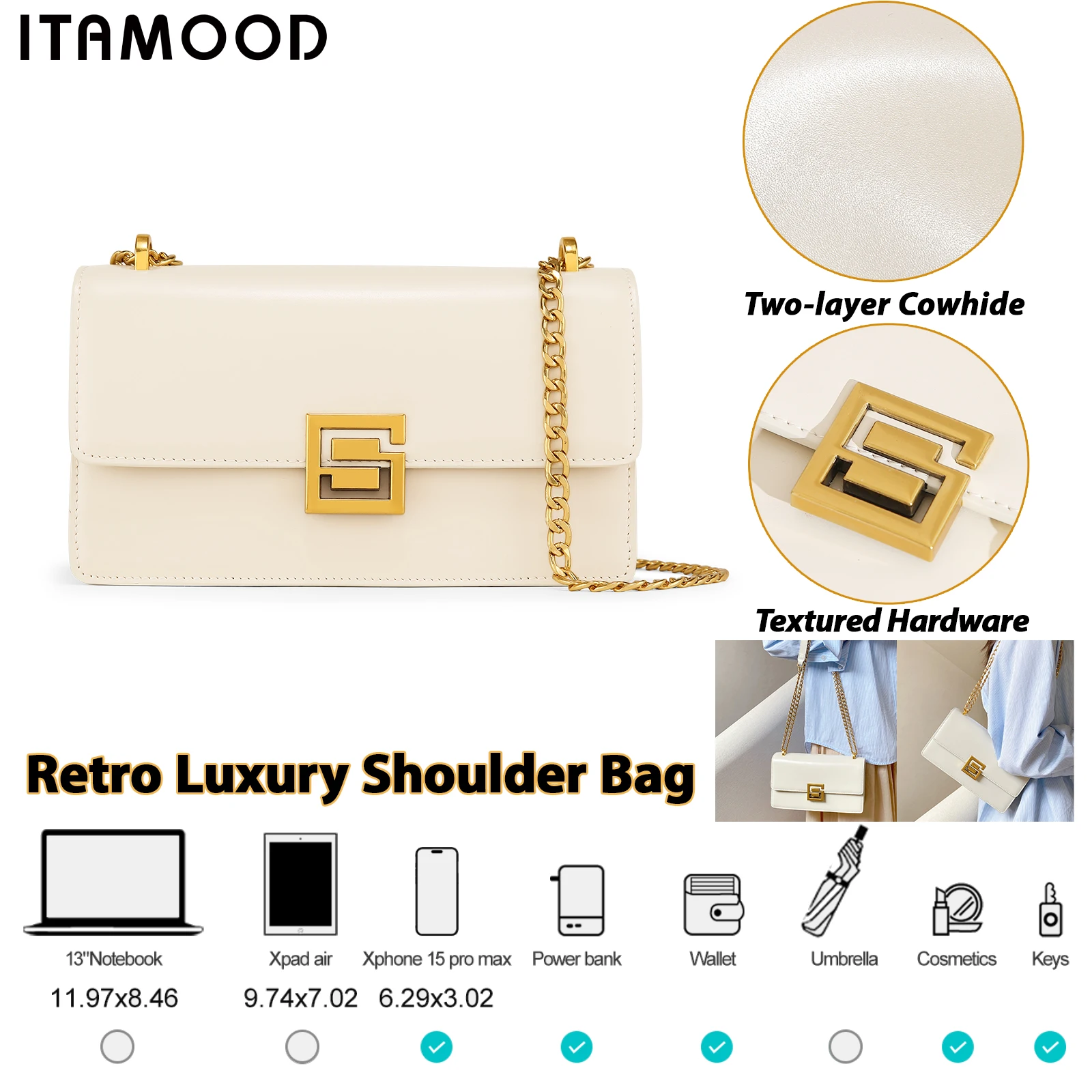 ITAMOOD Chain Bag for Women 2024 Summer New High End Simple White Handbag Small Square Underarm Single Shoulder Crossbody Bag