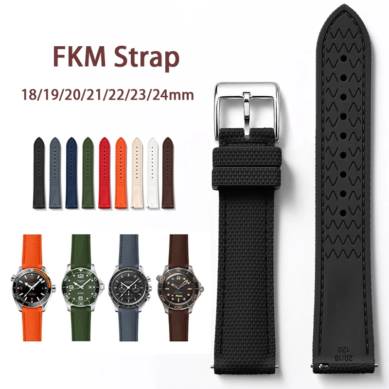Universal Strap for Blancpain FKM Fluoro Rubber Quick Release Diving Watch Band for 18/19/20/21/22/23/24mm Omega MoonSwatch