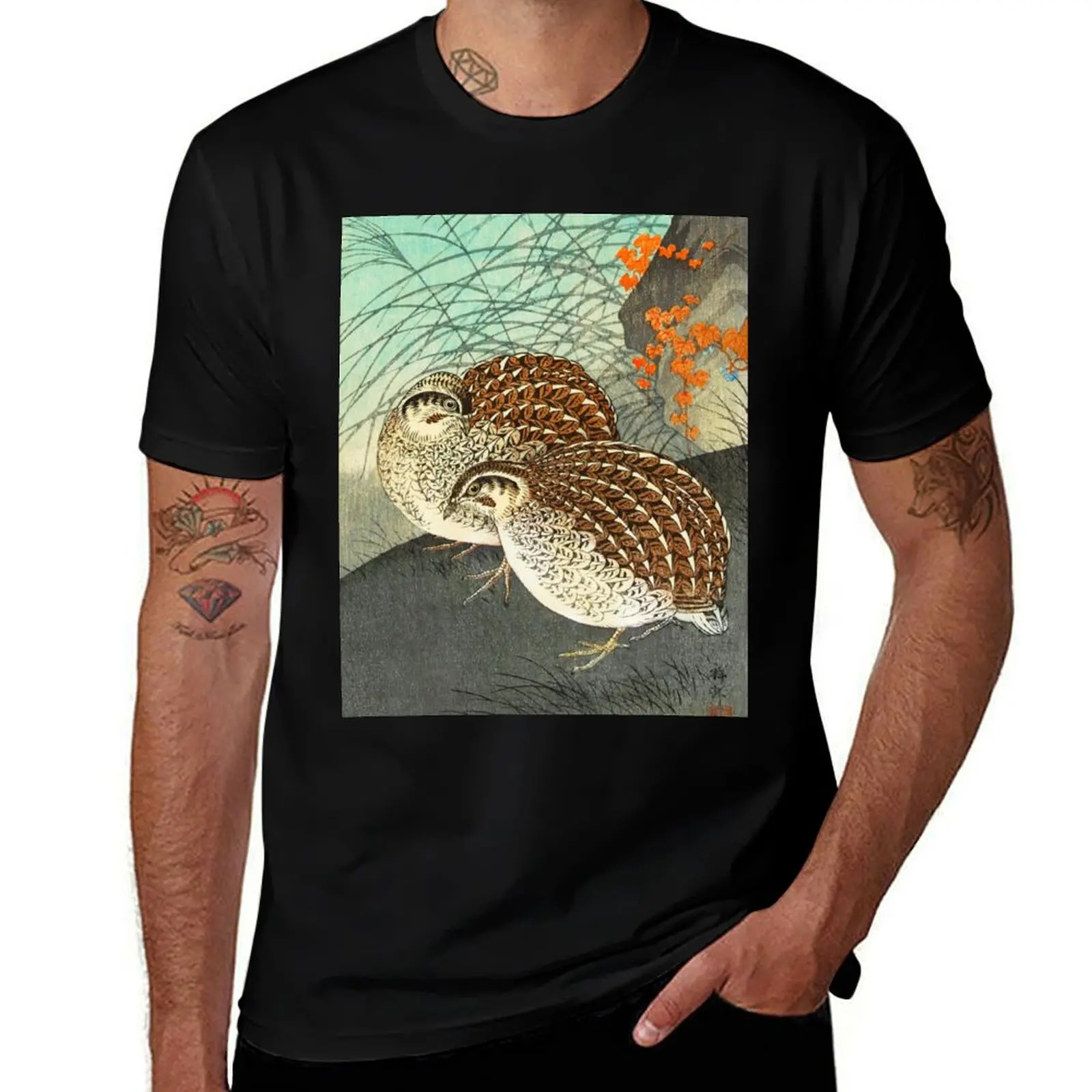 

Two quails at full moon (1900 - 1936) by Ohara Koson T-Shirt man t shirt designer t shirts for man cotton soft