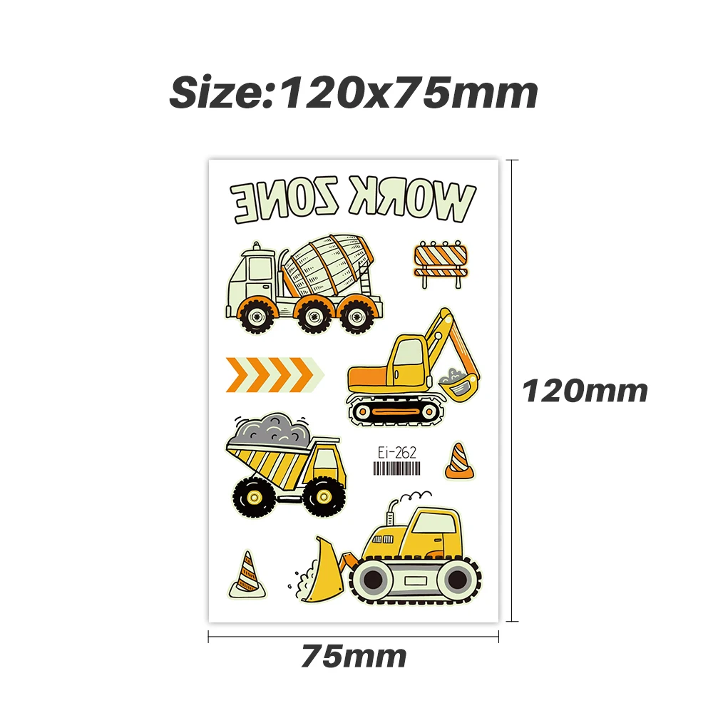 VeeCharm - Vehical Cars and Trucks Temporary Tattoos, Glow In The Dark,  for Party Favors, Kids, Classroom Gifts, 1/16 Sheet