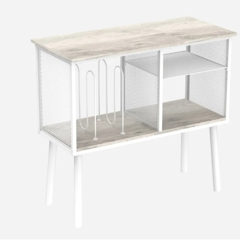 White Bilateral 3-Tier Record Player Table, Adjustable Baffle Vinyl Rack Stores Up to 200 LP Records