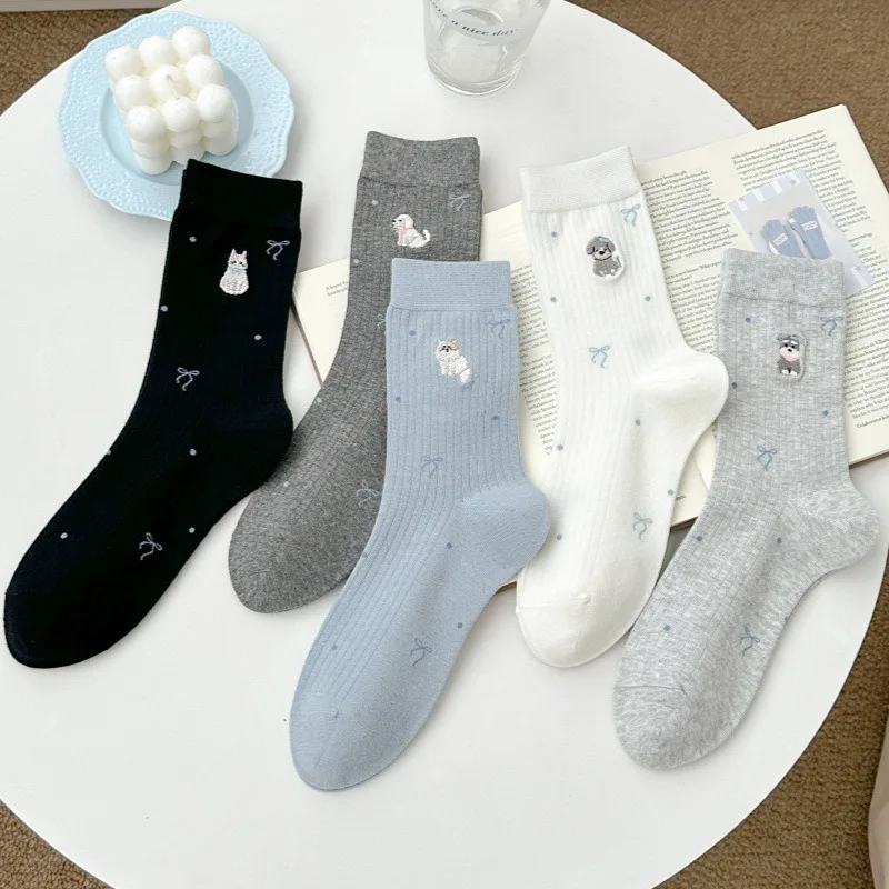 

5 Pairs Spring Autumn Fashionable versatile New Cute Versatile Women's Short Socks Cartoon Animal Women's Middle Socks