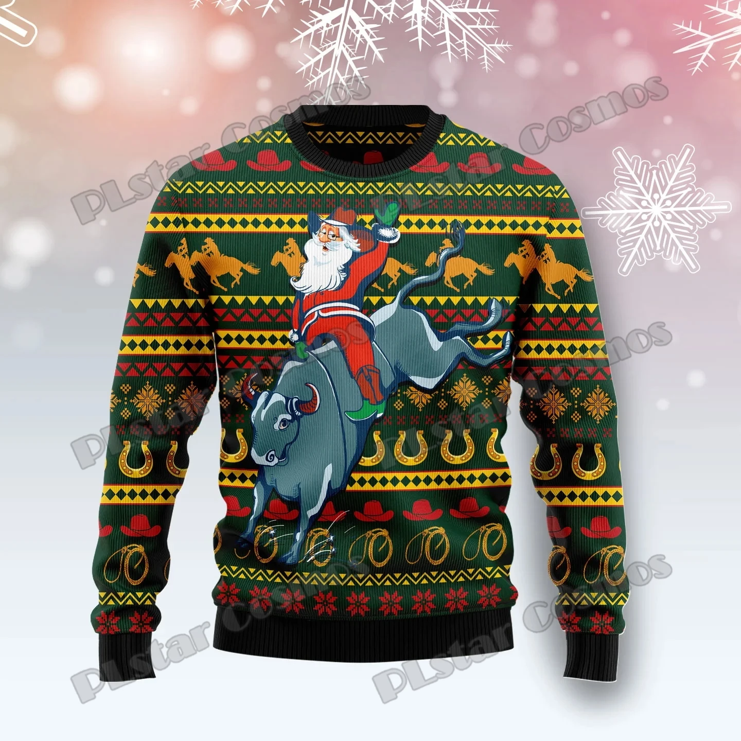 

Amazing Cowboy Santa Claus 3D Printed Men's Crewneck Ugly Christmas Sweater Winter Unisex Casual Warm Knit Pullover Sweater MY08