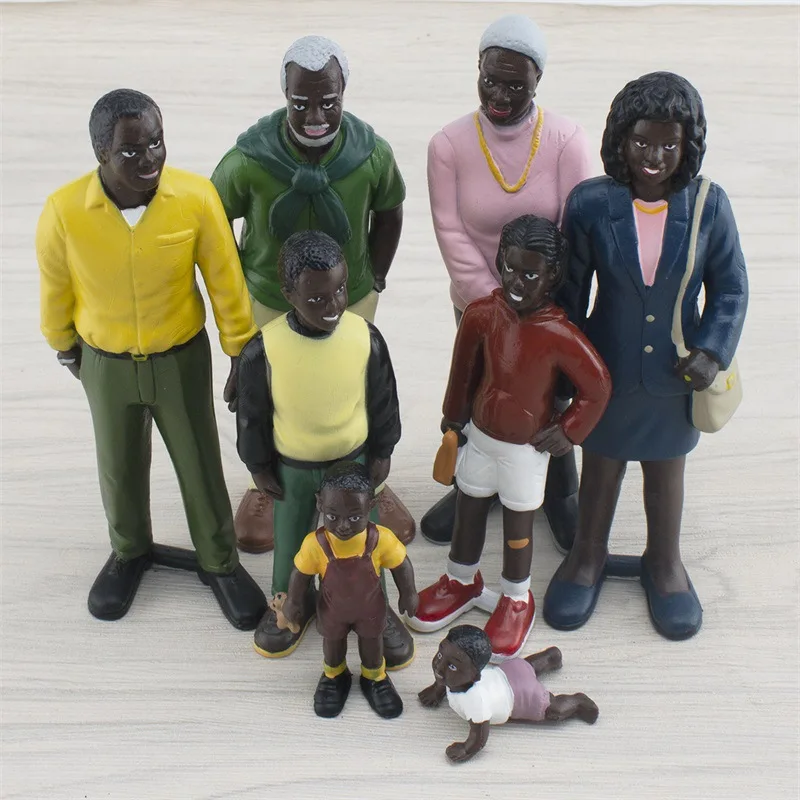 Realistic Black Family Character Models Grandparents Parents Boys Girls Children Cognitive Dolls Display Pieces