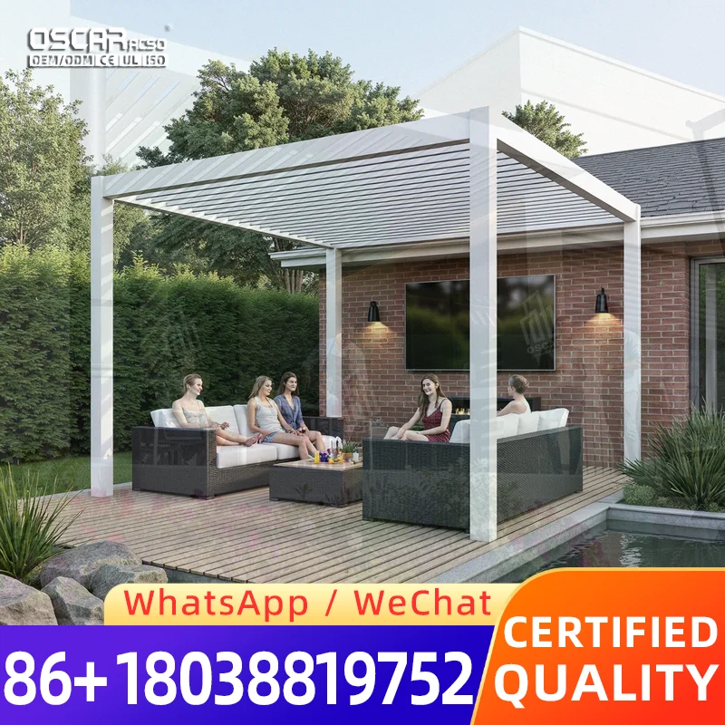 Durable Weatherproof Adjustable Louvered Electric Patio Pergola Innovative Stylish Garden Canopy Backyard Deck Europe America Po