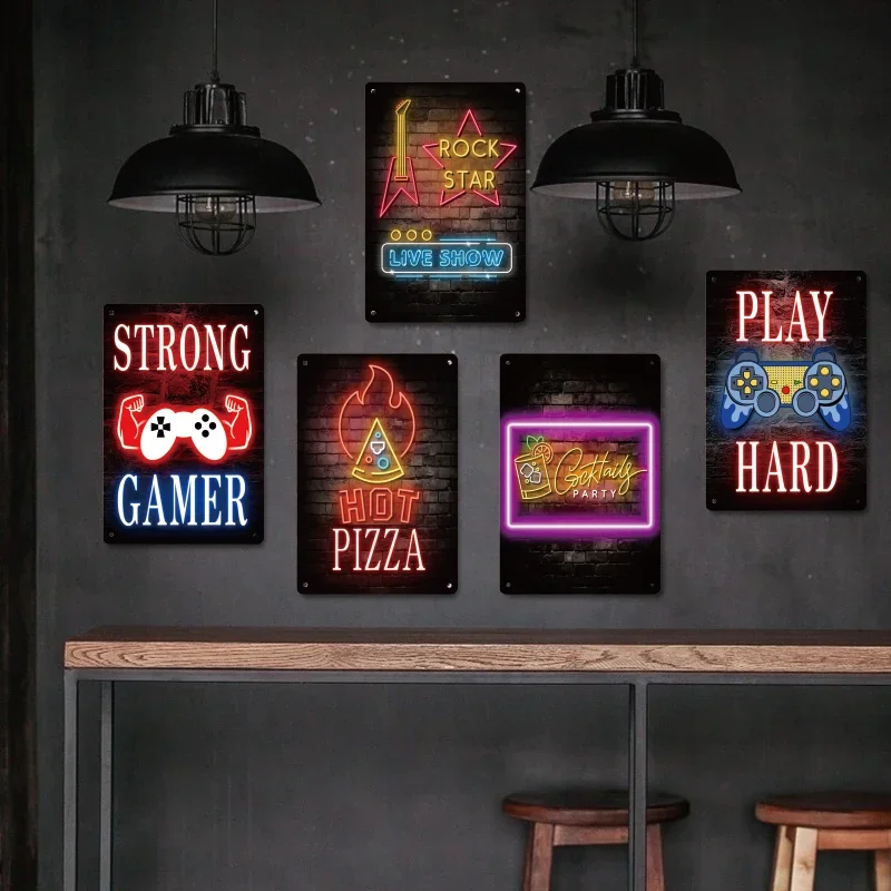 Neon Beer Food Metal Poster Signage Tin Painting Advertising Plaque Music Festival Bar Club Modern Wall Art Decor Mural Aesthet