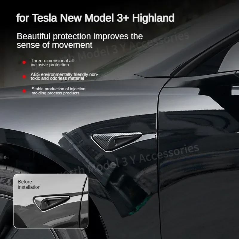 for Tesla Model 3 Y Juniper Highland 2025 Turn Signal Camera Trim Cover Side Leaf Board Protector ABS Carbon Fiber Accessories