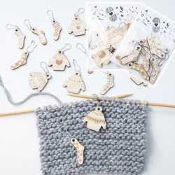 1Set Wood Sock Sweater Shape Knitting Stitch Markers Crochet Craft Locking Stitch Needle Clip Markers Holder DIY Sewing Tools