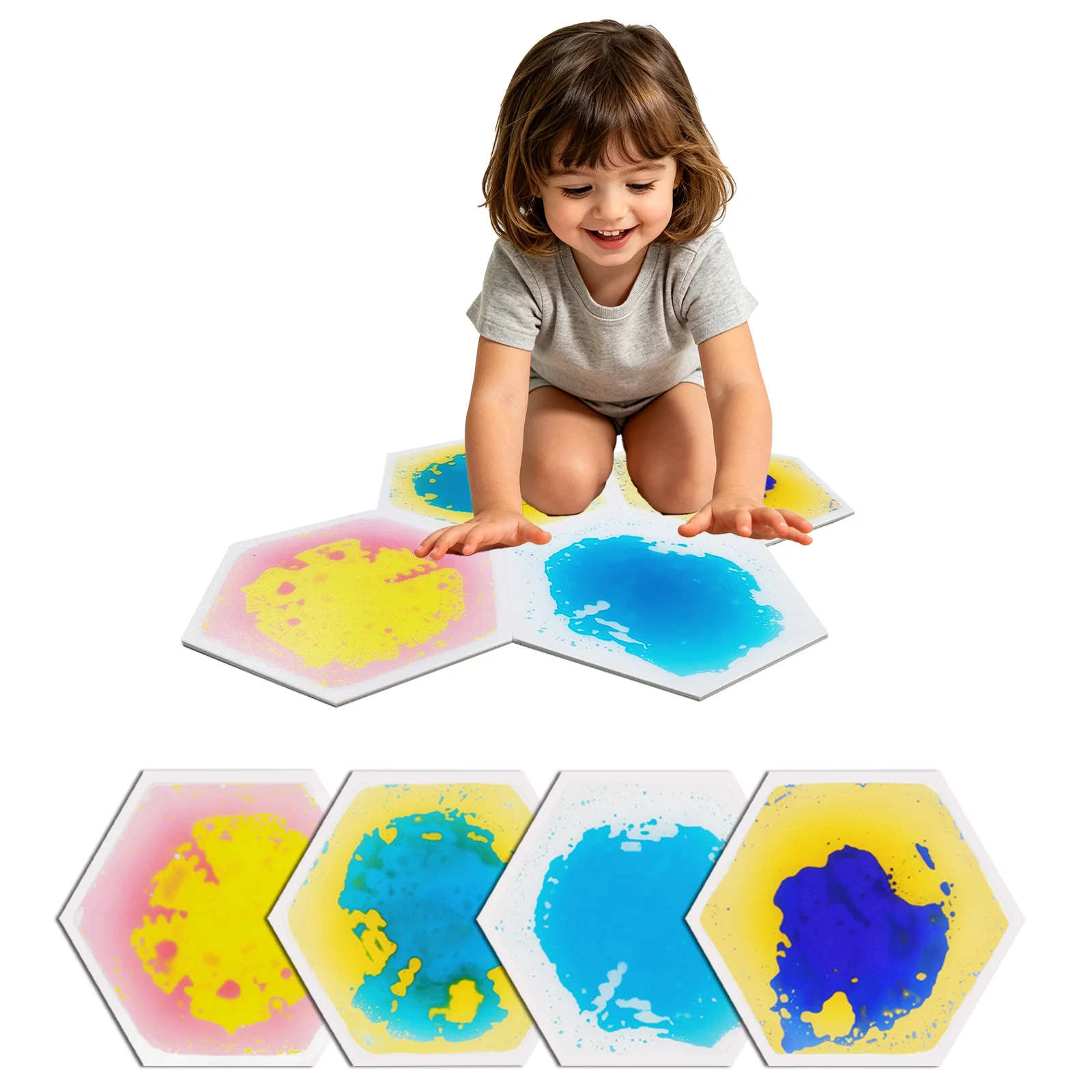 

Сенсорные напольные плитки-шестиугольники с цветными жидкими наполнителями, развивающие маты для сенсорной интеграции детей, модульное напольное покрытие для игр в помещении