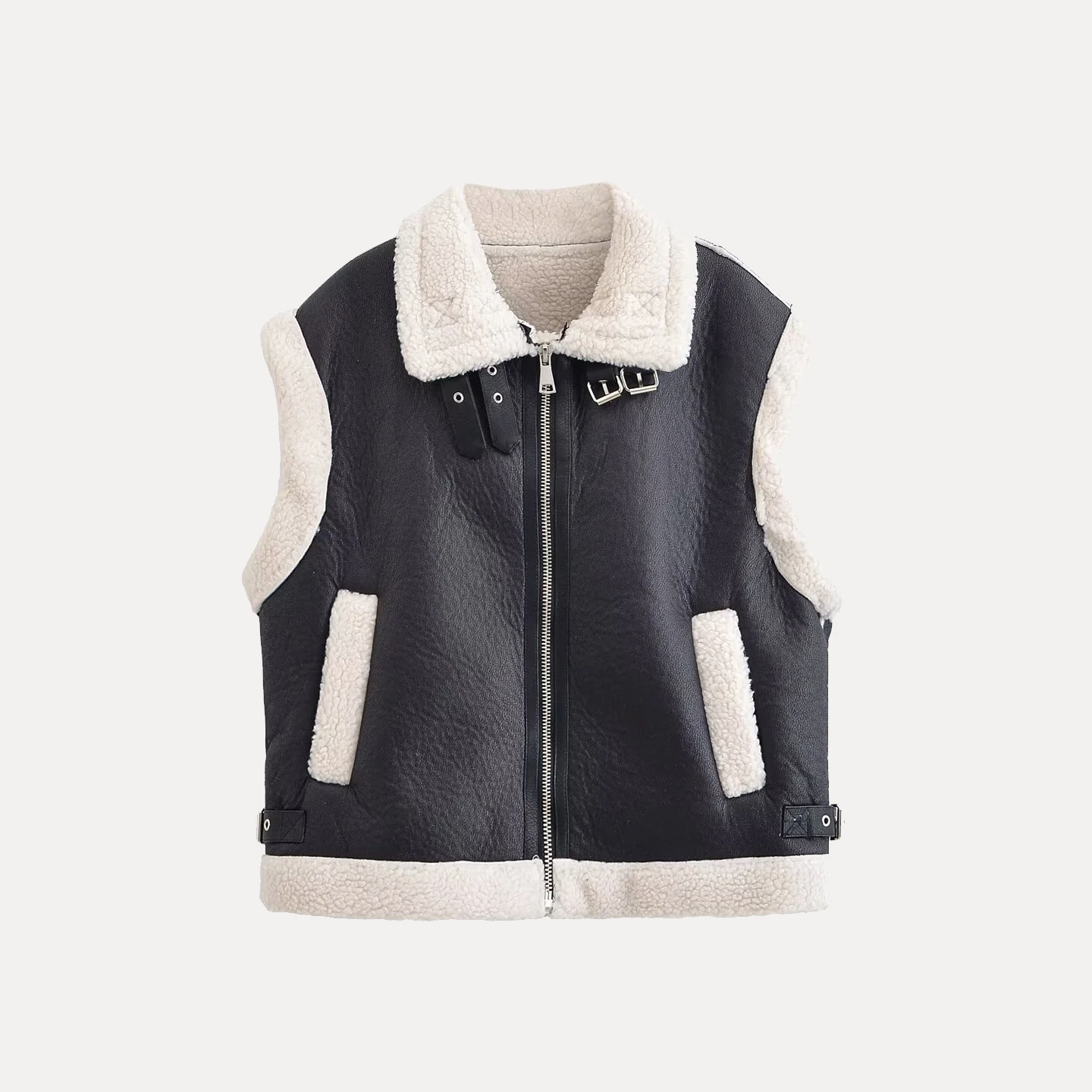 2025 Autunno delle nuove donne Faionable Retro Allentato Moto Jaet Gilet Caldo Versatile Sli Pendolarismo Colletto Cerniera Puro...