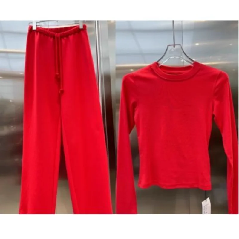 Conjunto de Moda para Mujer, Cintura Alta, Estilo Casual, Cómodo, Primavera, Nuevo Estilo, Camiseta y Pantalones de Fibra de Poliéster