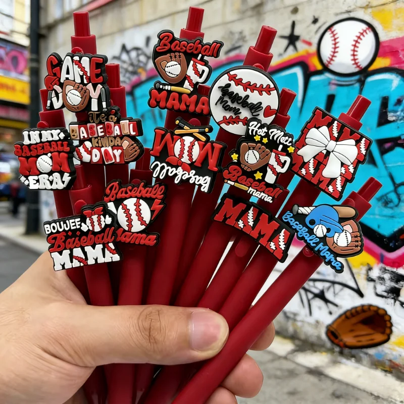 

10/20 pcs cute baseball-themed black push-action ballpoint pens, perfect for baseball fans and sports enthusiasts