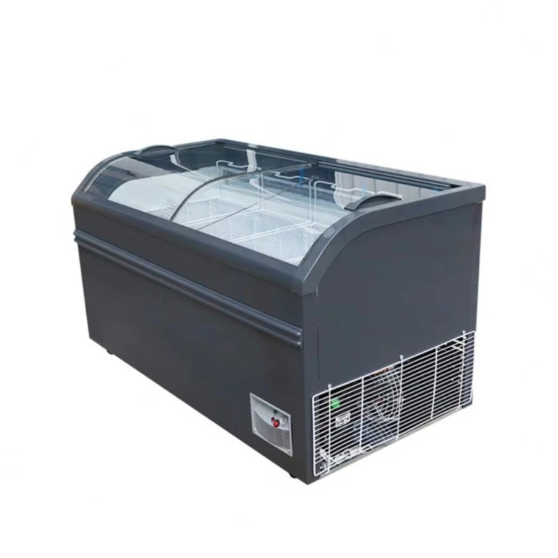 Rebirth 400/500/600L Arc Curved Style Supermarket Display Commercial Supermarket Ice Cream Meat Island Horizontal Freezer