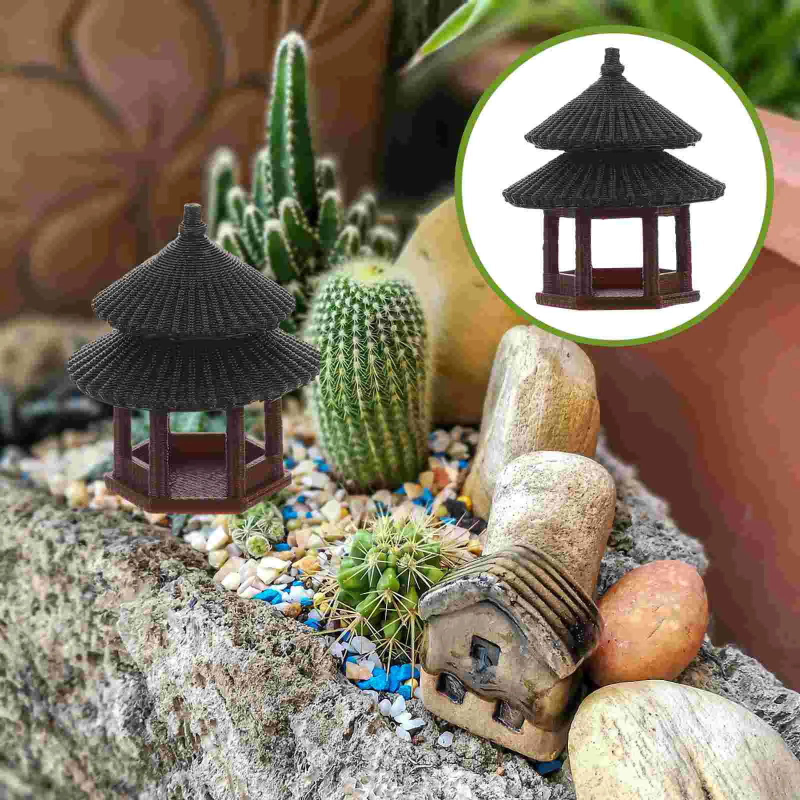

Micro Landscape Gazebo Decoration Miniature Pavilion Figurine Zen Garden Model Statue Plastic Home Desktop Ornaments