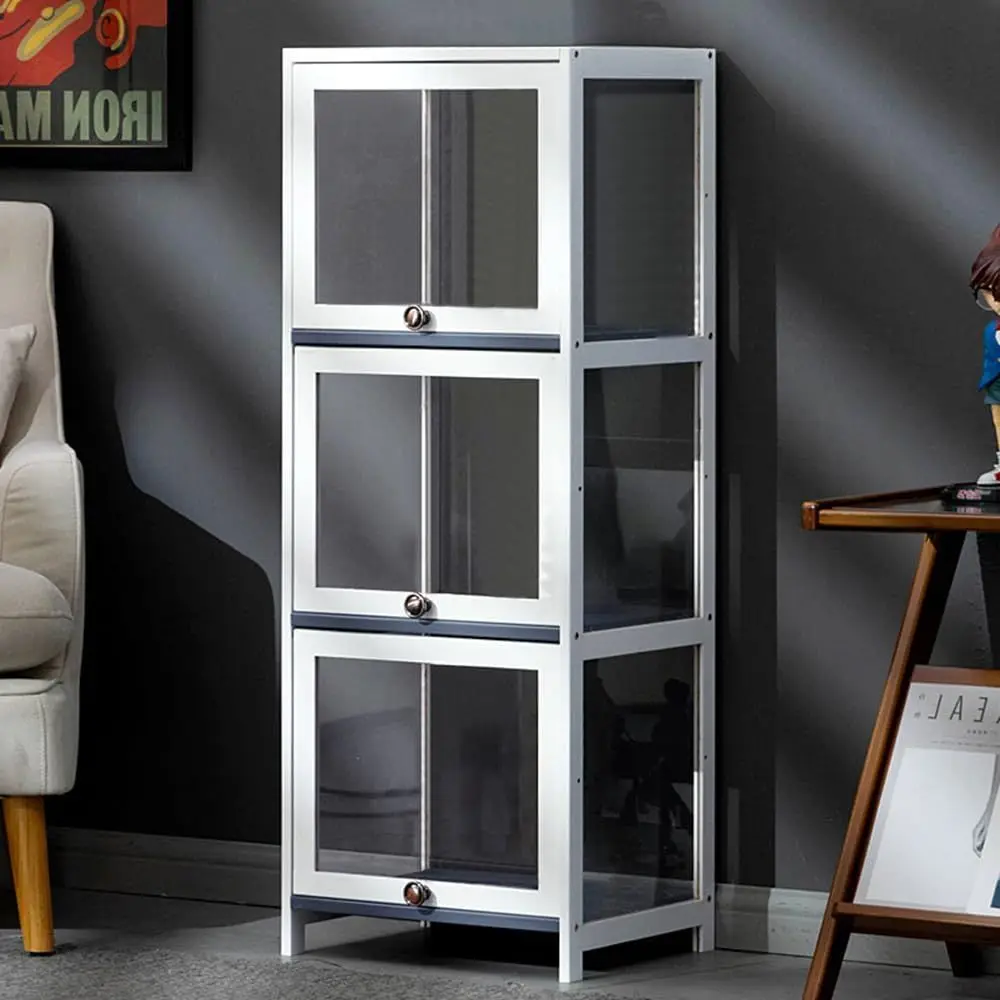 3-Tier Glass Display Cabinet with Acrylic Door, 40x32x106cm, White, Ideal for Living Room Shelves and Collectibles