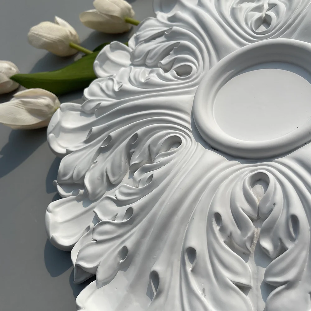 PU Polyurethane Material Imitation Plaster Lamp Panel Living Room Chandelier Ceiling Crystal Lamp Holder Disc Carved Lamp Panel