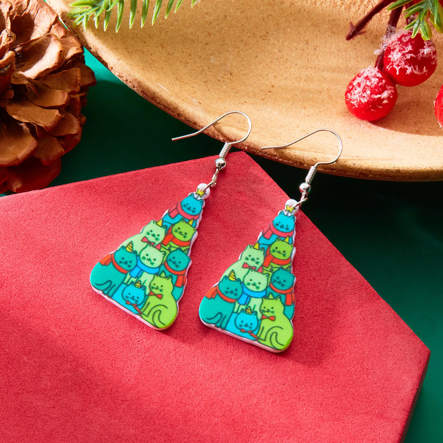 Fashion Cute Santa Claus Pendant Earrings for Women Acrylic Print Christmas Tree Kitten Snowman Drop Earring New Year Jewelry - Image 5