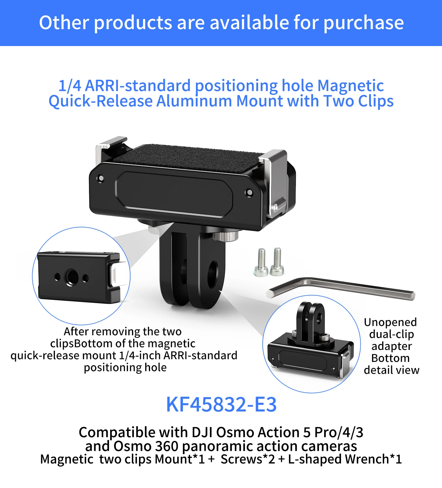 Magnetische Schnellwechselhalterung für DJI Osmo Action 5 Pro 4 3 360 Kamera 1/4 ARRI Schraubbasis Doppelklauen-Halterung 360-Grad-Rotationsadapter – Detail 15